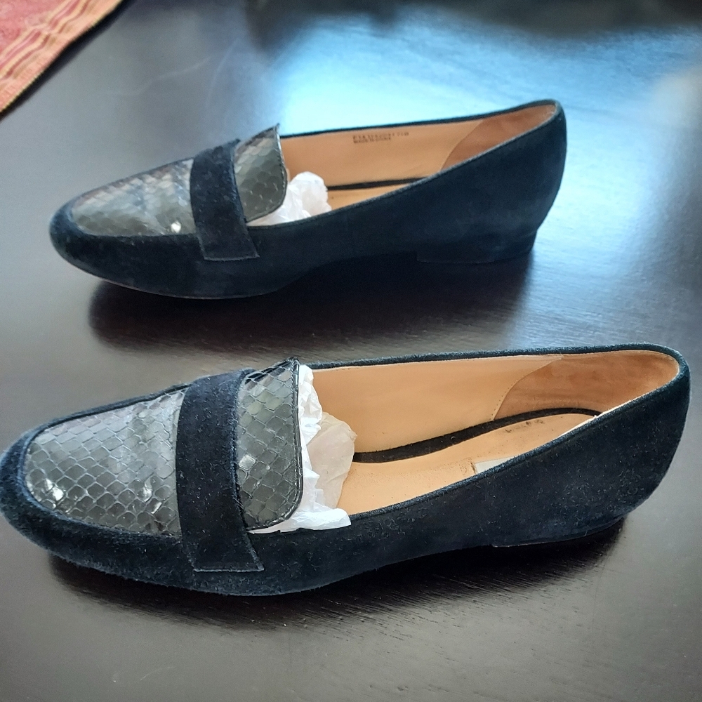 Cole Haan Women's Black Suede Loafers With Snakeskin Effect Trim, 7.5 - Picture 4 of 9